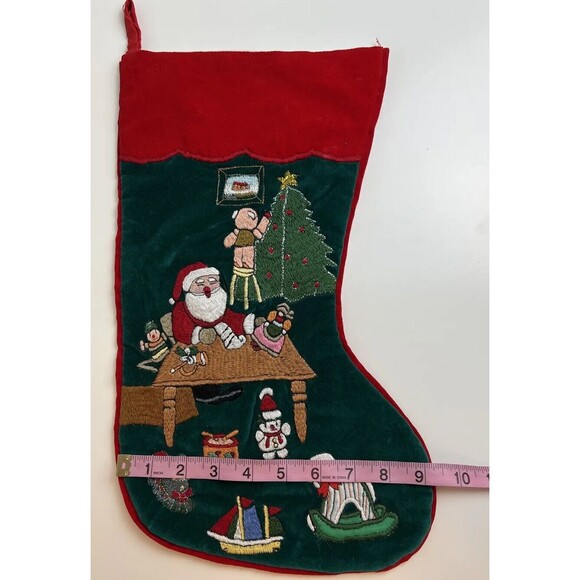 Vintage Christmas Stocking Crewel Embroidery Velvet Handmade - Picture 7 of 7